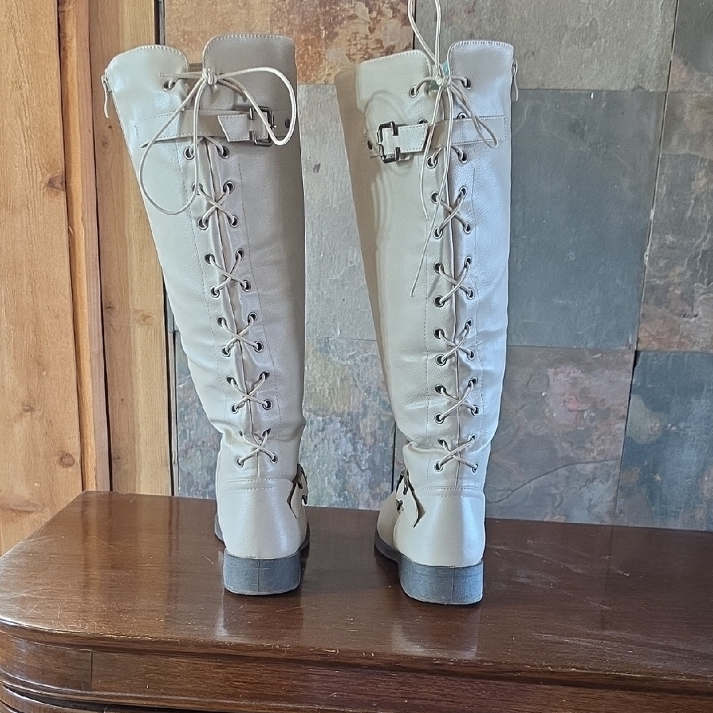 Wanted Cream Over the Knee Boots - Picture 3 of 9